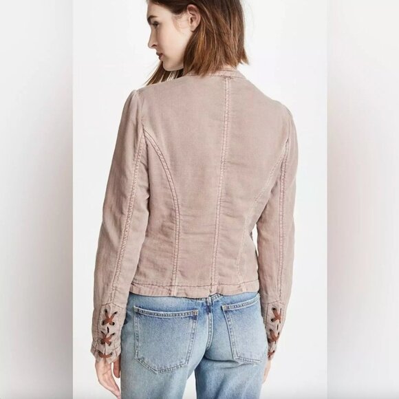 Free People Jagger Blazer Western Military Jacket Open Front Lace Up Cuff Beige - Picture 6 of 15